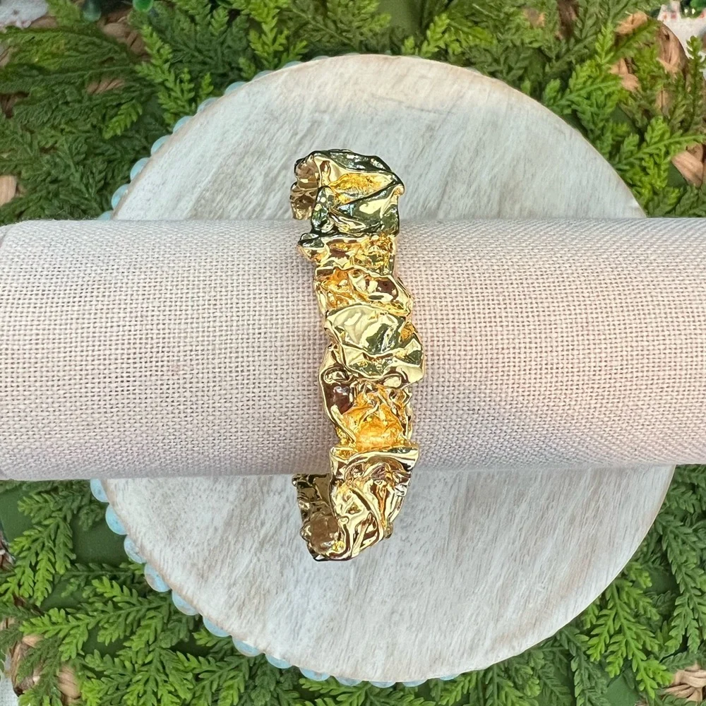 New Amber Sceats Emery Cuff Bracelet | Gold | Modern Textured | 24k Gold Plated